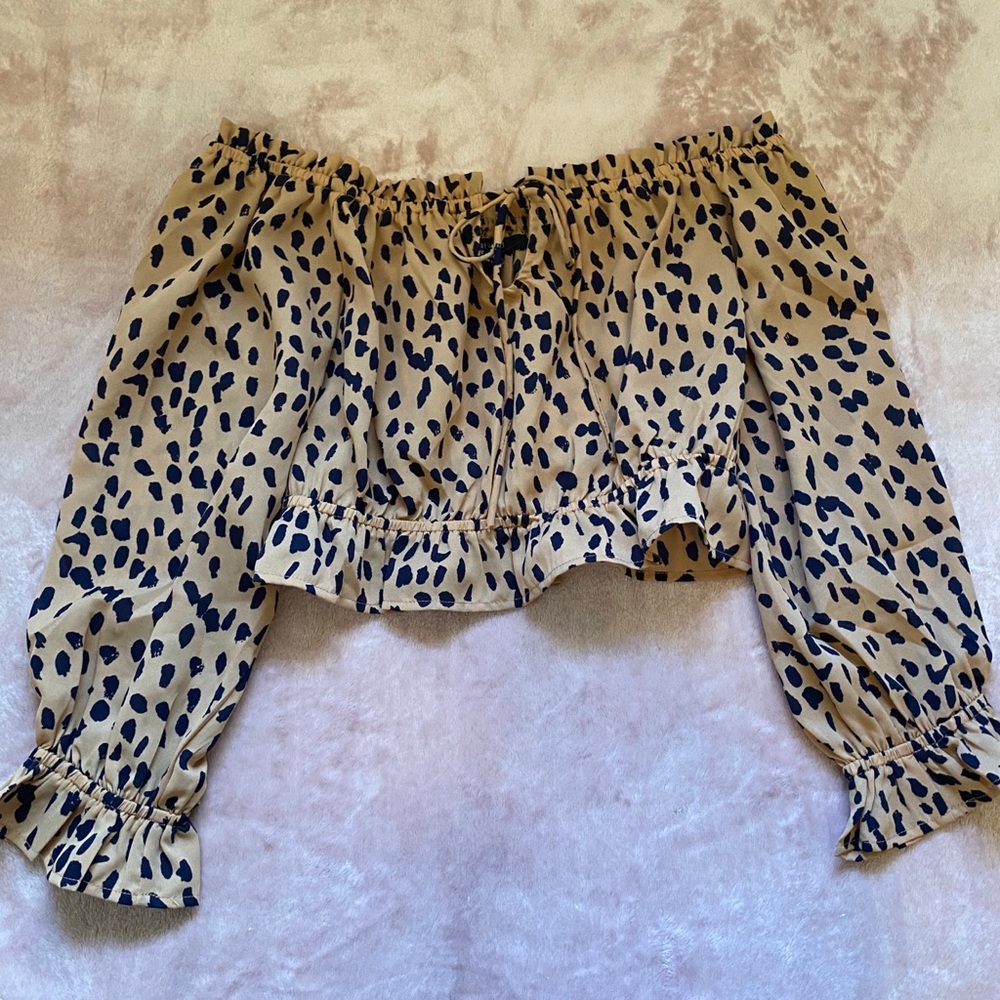 F21 Long Sleeve Off-the-Shoulder Cheetah Blouse